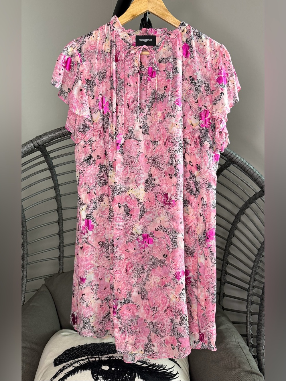 The Kooples Pink Floral Ruffle Sleeve Tunic Top